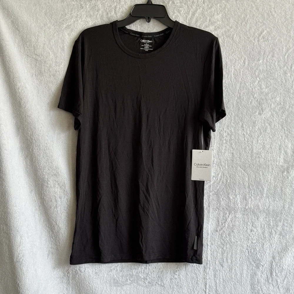 Calvin Klein Men's M Ultra Soft Modern Sleep Shirt Black Crew Neck Modal Blend